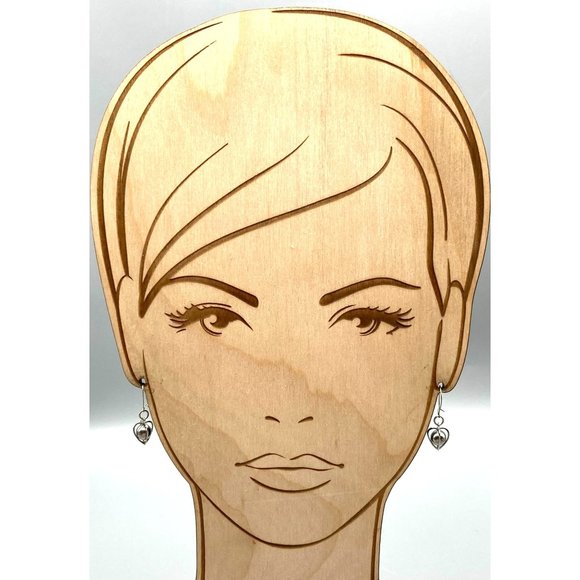 Caged Bead Dangle Earrings, Silver Tone Teardrop Wire - Picture 3 of 4